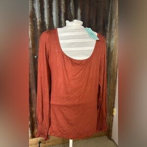 NWT-WHOLL Rust Long Sleeve Top smocked Cuff Top